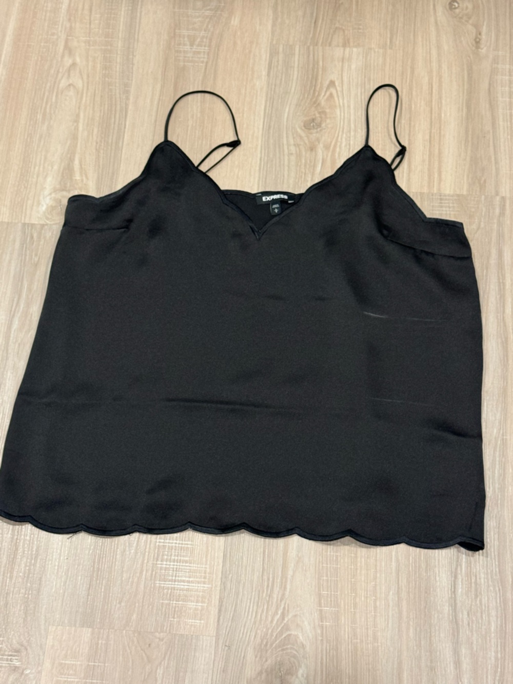 Express Black Satin Scalloped-Edge Cami